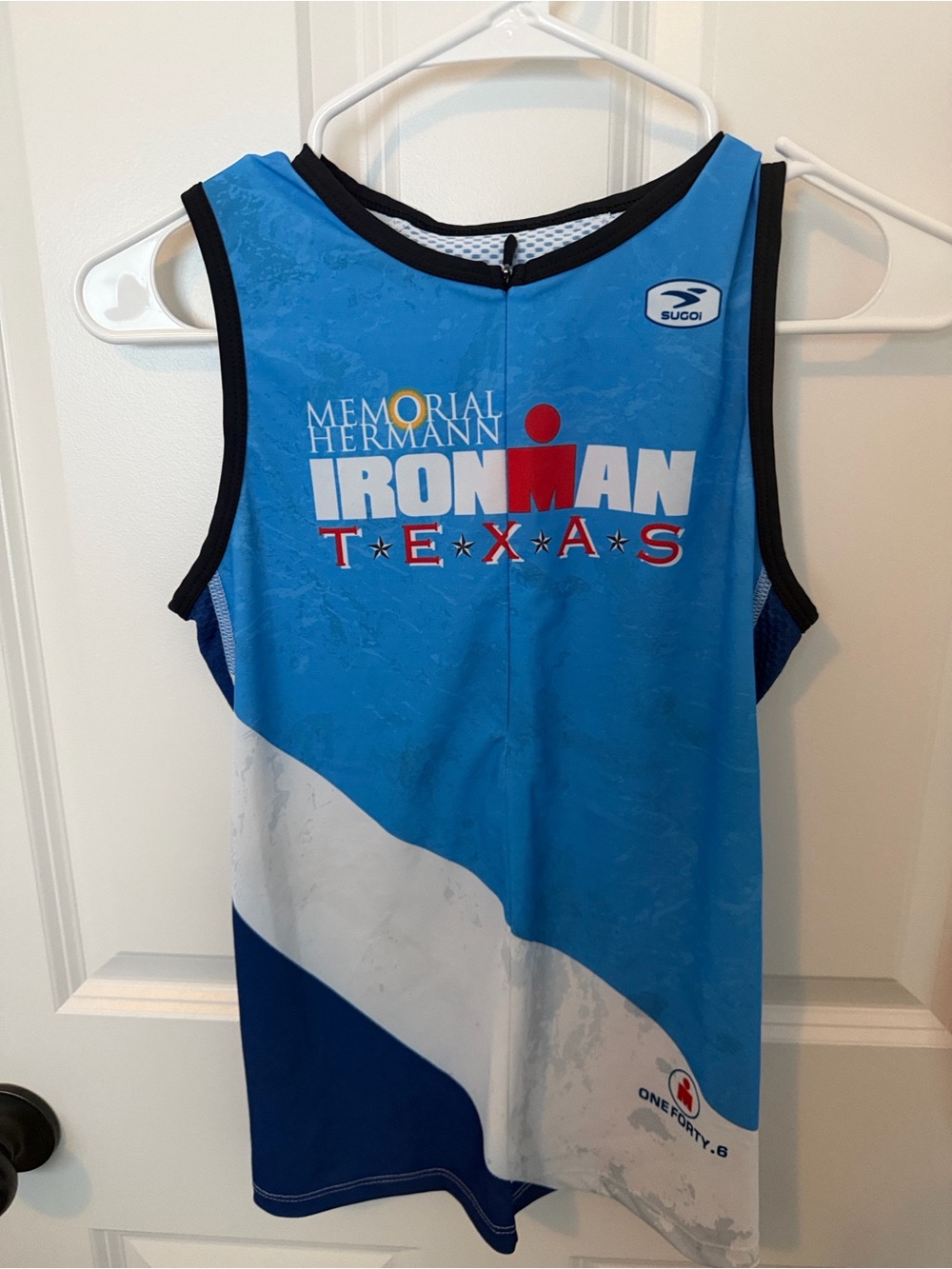 SUGOI Blue and White Mesh Performance Tri Singlet
